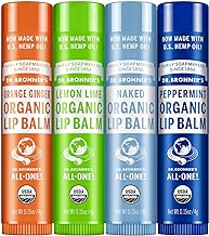 Dr. Bronner's - Organic Lip Balm Variety Peppermint, Orange Ginger, Naked, Lemon Lime) - Made with Organic Beeswax and Avocado Oil, For Dry Lips, Hands, Chin or Cheeks, 0.15 Ounce (Pack of 4)