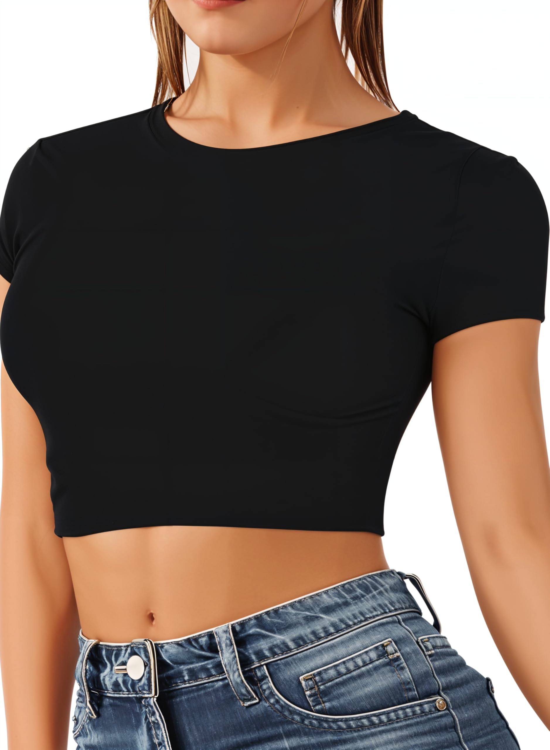 Women's Basic Ladies Short Sleeve Stretchy Crop Tops for Women, Slim Fit Crew Neck, Cropped T Shirt, Summer, Cute, Tshirt, Sizes 8-14