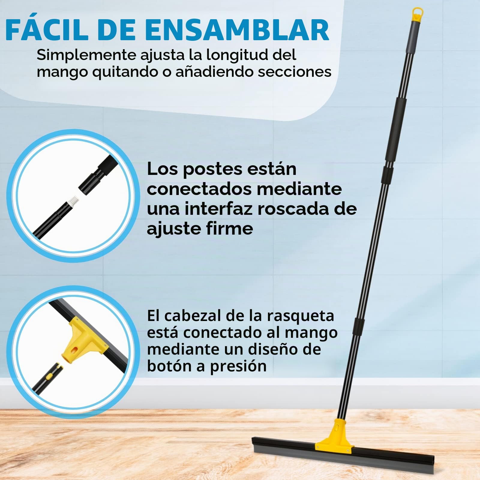 Raspador de suelo exterior resistente, 60 cm escoba raspadora de mango largo 160 cm para limpiar garaje patio baño ducha ventana de cristal azulejo terraza mármol agua