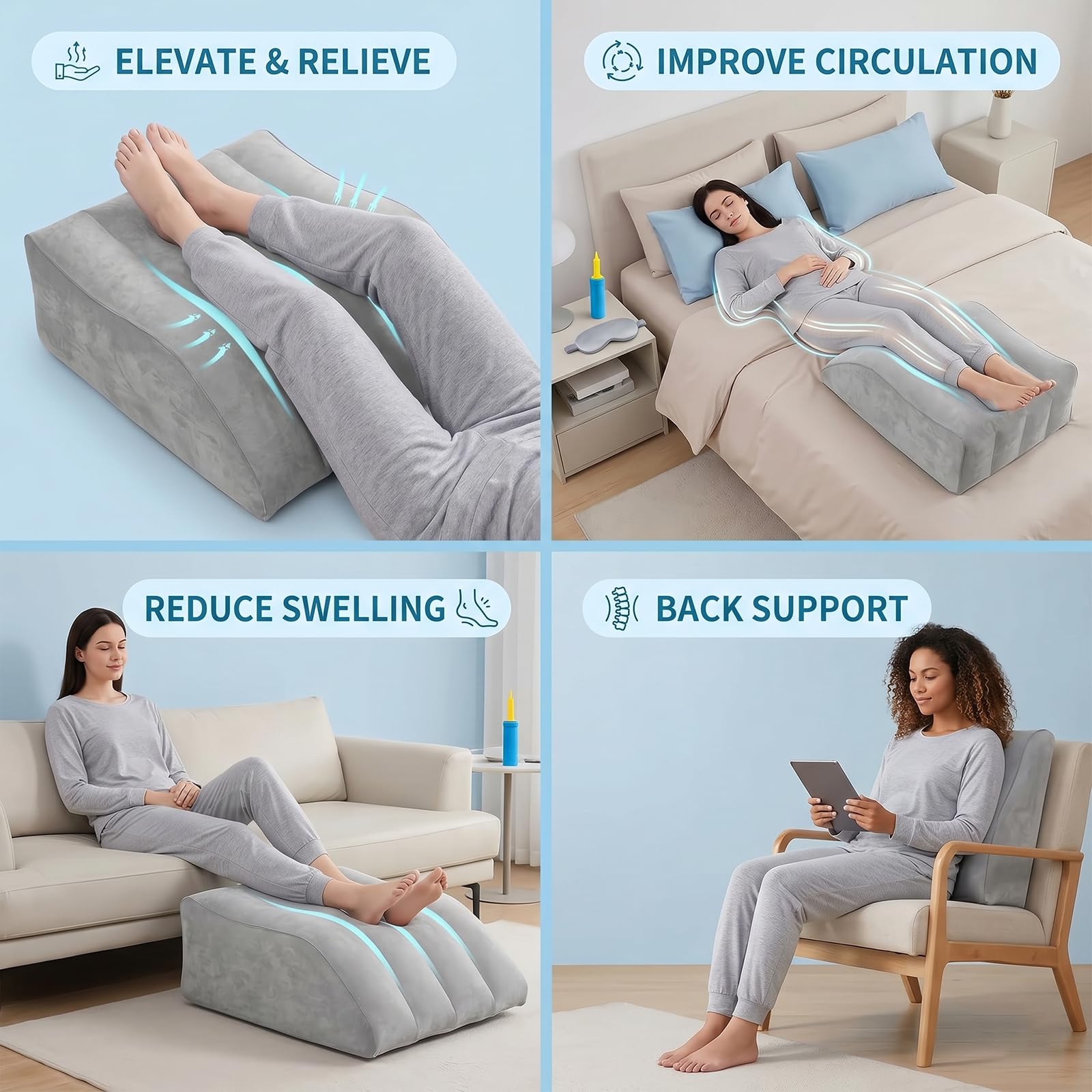 Cuscino Gonfiabile per l'Elevazione delle Gambe Cuscino a Cuneo per il Riposo Comodo Supporto per le Gambe per Migliorare la Circolazione Alleviare il Gonfiore e Favorire il Rilassamento Muscolare