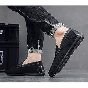 Amazon | [Zentapo] 黒 メッシュ スリッポン ローファー メンズ