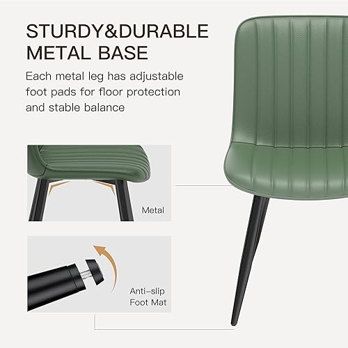 Miniatura 7 de Juego de 4 sillas de comedor tapizadas de piel sintética sin brazos con patas de metal, sillas de comedor modernas para sala de estar, comedor,