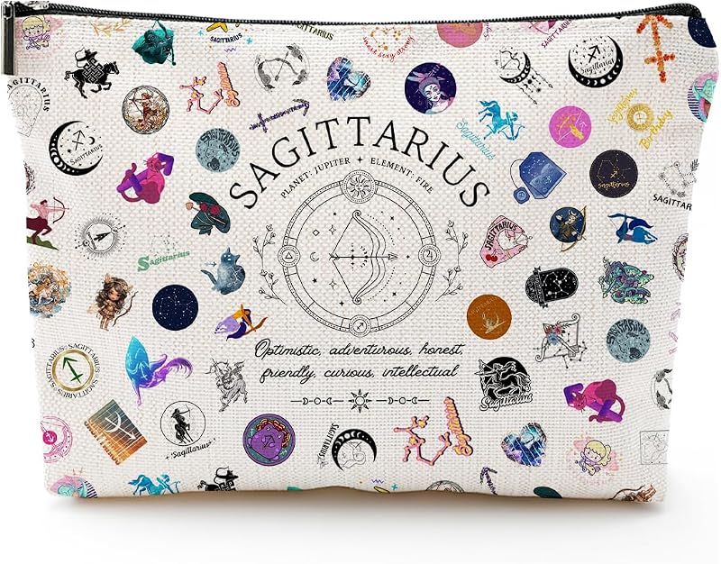 Necessaire de maquiagem XYZONE com estampa de Sagitário, zíper e revestimento interno, 20,07 x 17,02 x 0,51 cm