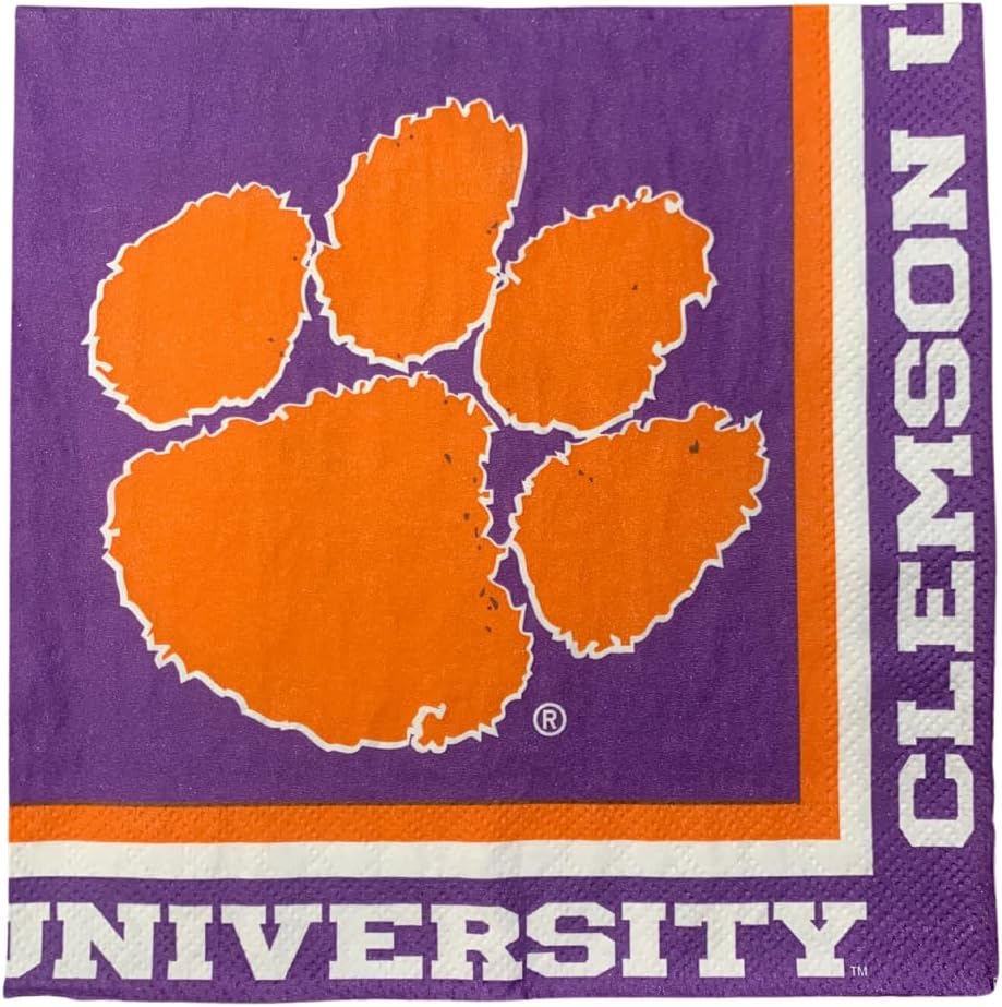 Clear Above Clemson Tigers Party Supplies Set – 16 Plastic 20oz Cups, Table Cover, 16 Dinner Plates, 20 Napkins – Orange Purple Tailgating Disposable Bundle for Fans & Game Day