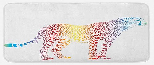 Lunarable Rainbow Kitchen Mat, Cheetah Rainbow Colored Smokescreen Camouflage Realistic Animal Savannah Wildlife, Plush Decorative Kitchen Mat with
