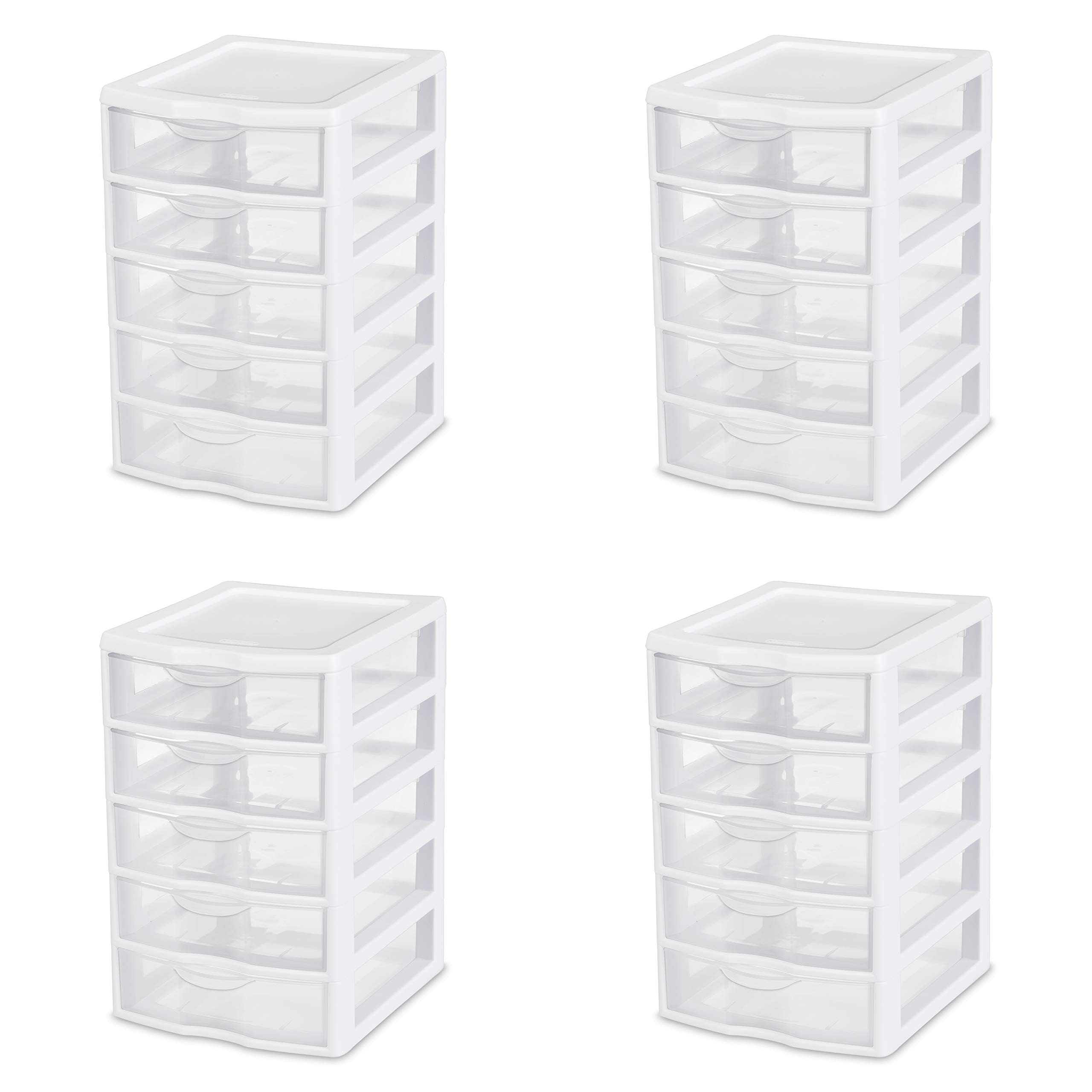 Sterilite 20758004 Small 5 Drawer Unit White Frame With Clear