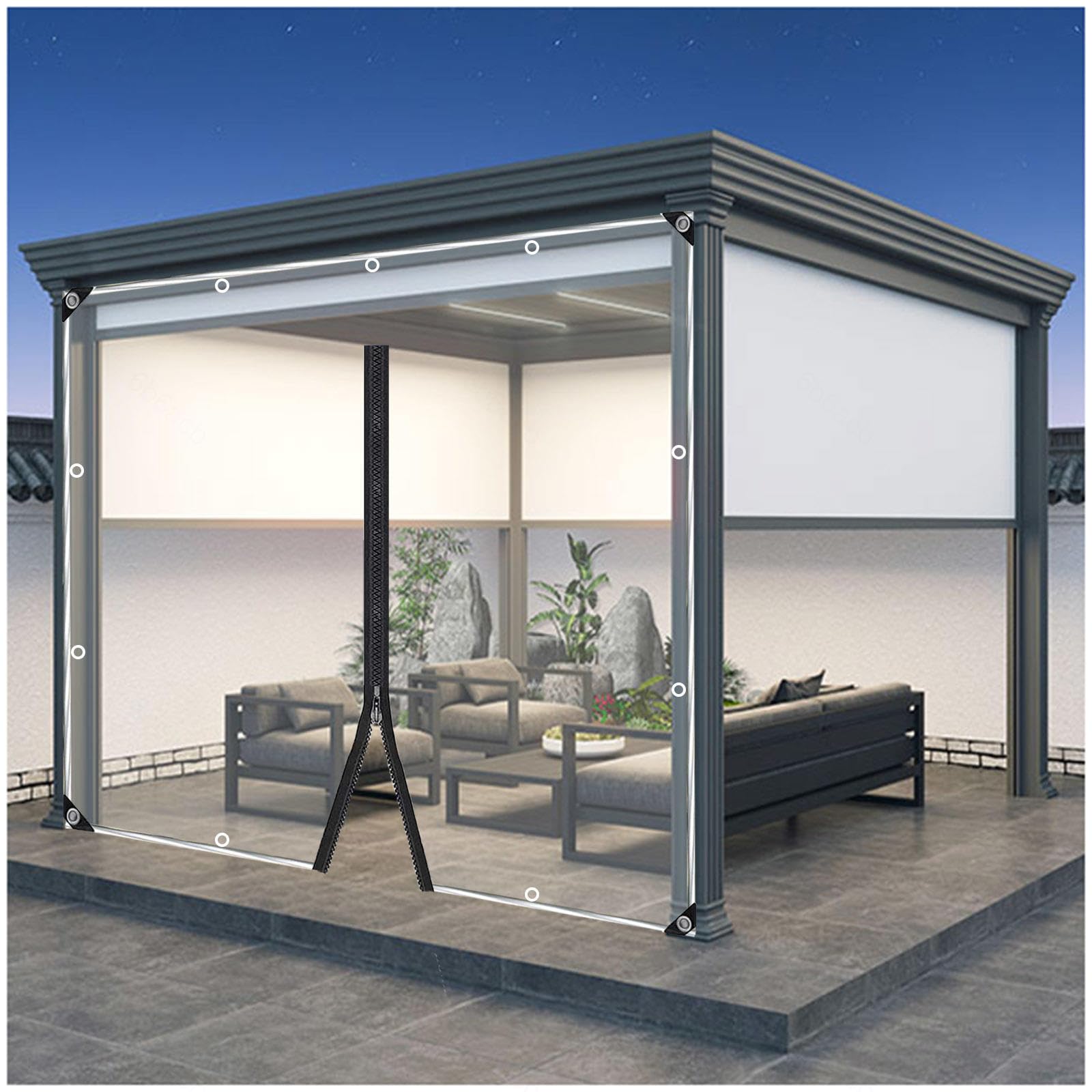 Transparent Tarpaulin Side Panels, Outdoor Clear Tarp Curtains With Zip, Heavy Duty Waterproof Tarpaulin Cover With Eyelets, for Pergola Gazebo Patio,WxH-4x3m/13 * 9.8ft