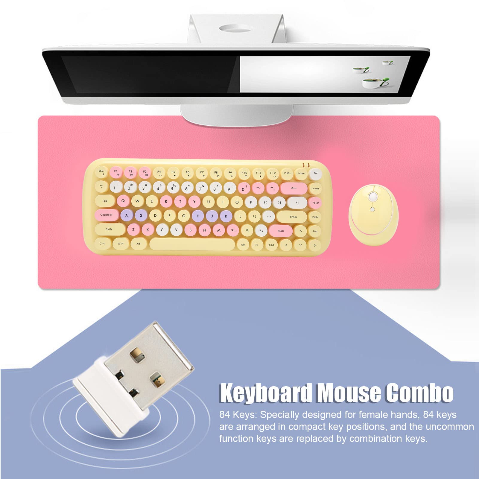 ADITAM Bezprzewodowa mysz z klawiaturą, bezprzewodowa mysz i klawiatura, zestaw z klawiaturą i myszką, 84 klawisze, 1600 DPI, z odbiornikiem USB, plug and play, do komputera PC, laptopa, komputera