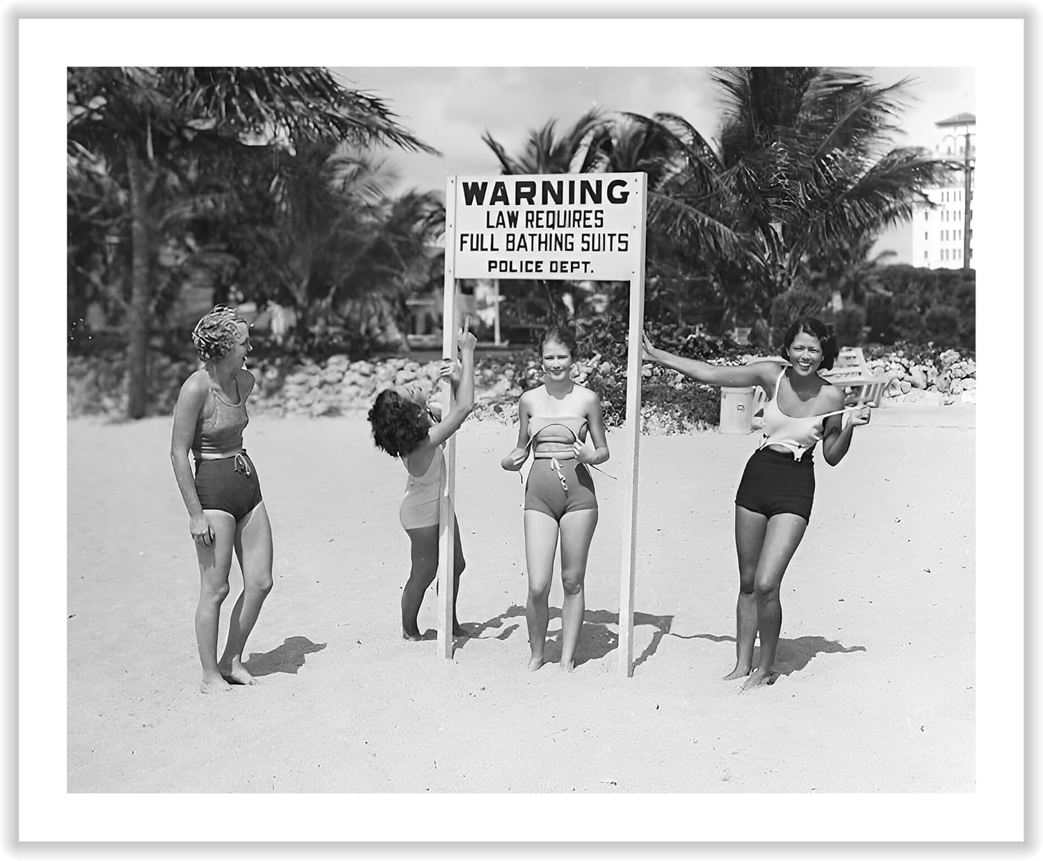 Poster Master Women in Bathing Suit Canvas - Swimsuit Print - Fashion Art - Black & White Photography - Beach & Summer Art - Chic Girl's Bedroom or Office Wall Decor - 8x10 STRETCHED Canvas