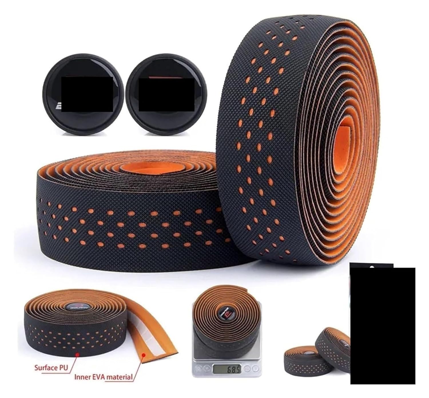 Handlebar Tape,Bike Handlebar Tape 2150mm Road Bike Punch Handlebar Tape Wrap Shockproof Anti-Slip with Adhesive Back with Bar Plugs Bicycle Cycling Accessories(Black Red)