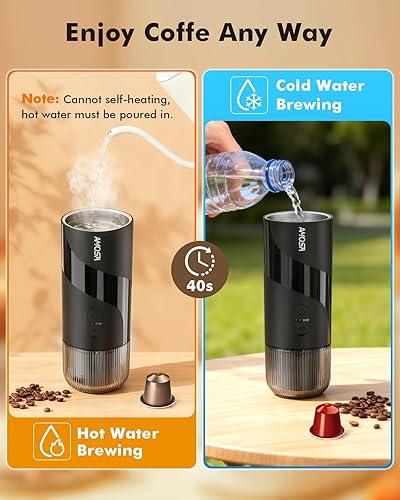 Miniatura 5 de Máquina de café espresso eléctrica portátil y molinillo de café manual y espumador de leche eléctrico todo en 1, mini cafetera de viaje para