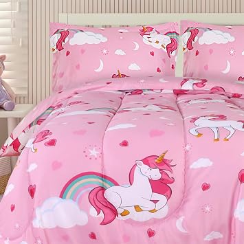 Utopia Bedding Unicorn Kids Comforter Set with 2 Pillow Shams, 3 Piece Soft Microfiber Twin Bed Comforter with Pillow Shams, Printed Kids Bedding for Boys and Girls, Lightweight, Breathable,Easy Care