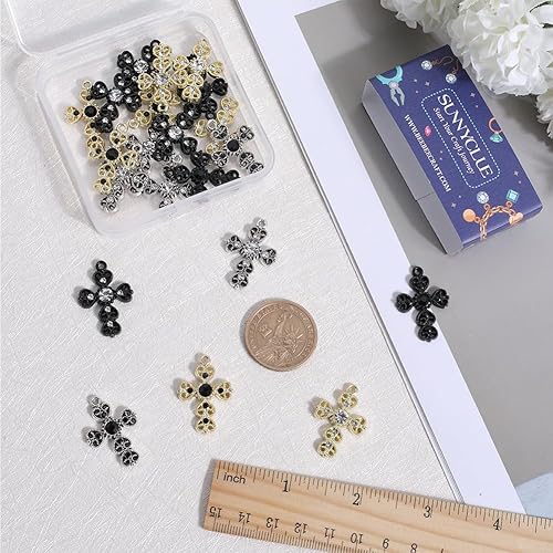 Miniatura 5 de SUNNYCLUE 1 caja de 50 dijes de cruz Rshinestone para Pascua, rosarios de cristal dorado brillante pequeños colgantes para hacer joyas, aretes,