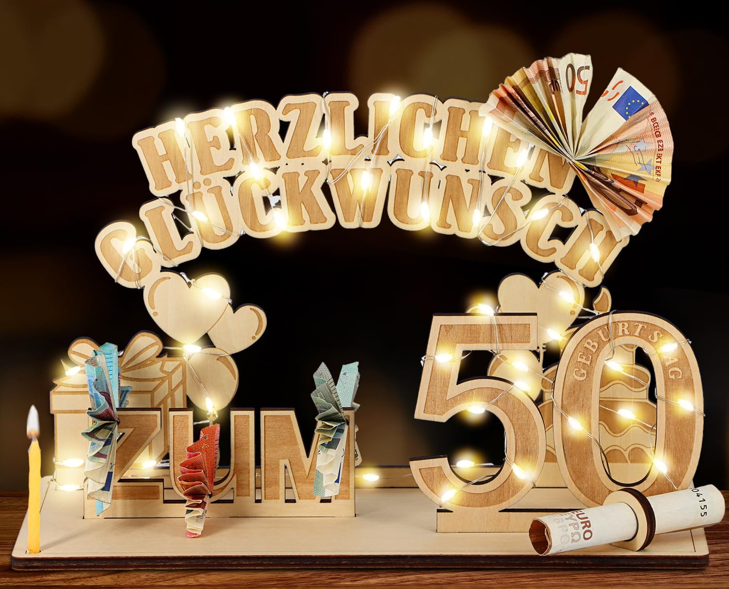 18. Geburtstag Geschenk Mit LED-Lichterkette – Personalisierbares Geldgeschenk & Gästebuch Aus Holz