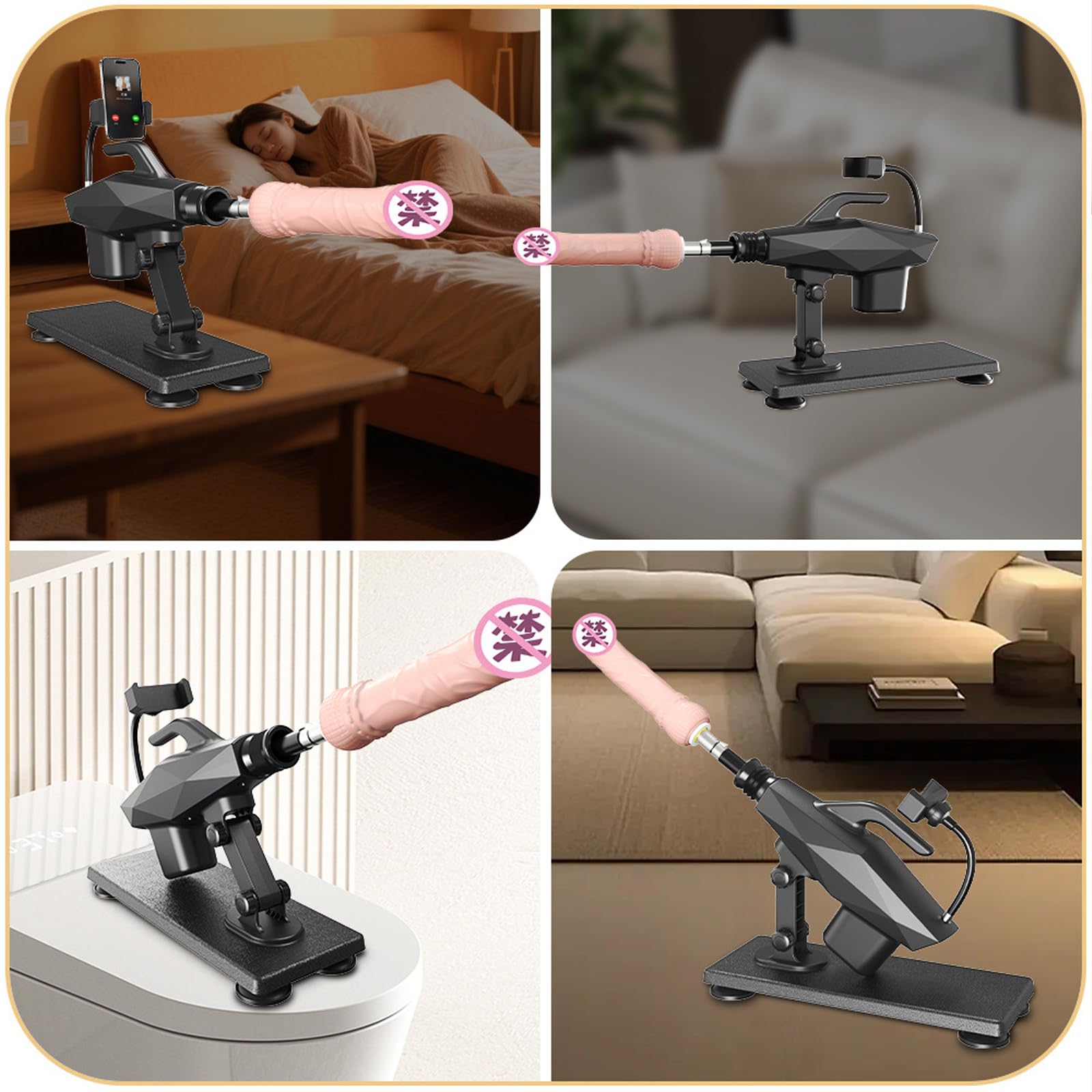 AMAZBEE Máquina sexual automática con plug anal y consolador Máquina sexual desmontable con base de ventosa Dispositivo de empuje con soporte para móvil (Dildo)