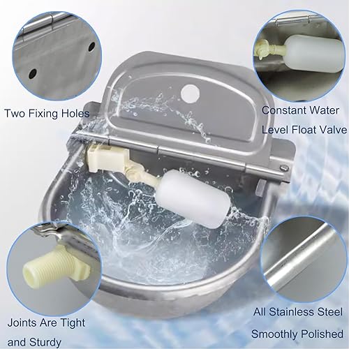 Vista 7 de Paquete de 2 válvulas de flotador, dispensador automático de agua estable para mascotas con cierre automático de 1/2 pulgada, bebedero de agua