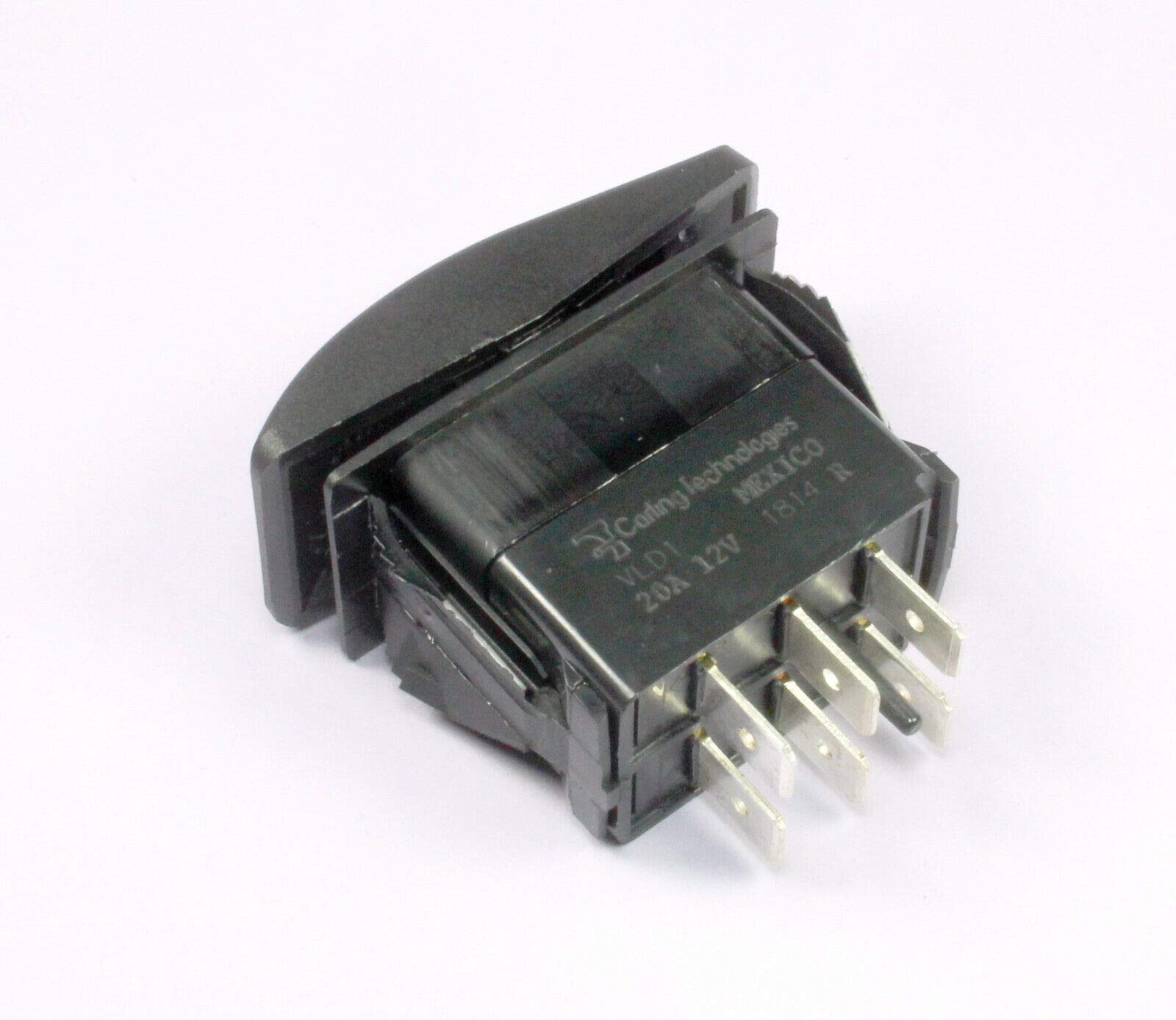 (YD #7) Carling VLD1S00B MOMENTARY Rocker Switch DPDT, 20A 12VDC, (ON) Off (ON); 6 Prongs