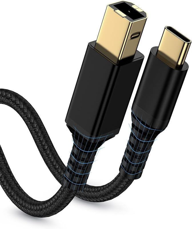 10FT Extra Long USB B to USB C Printer Cable Braided USBC to USB Type B 2.0 | Printer to Computer Cable for HP Canon Epson Dell Brother Lexmark, Scanner Cord Compatible with Digital Piano DJ Controller