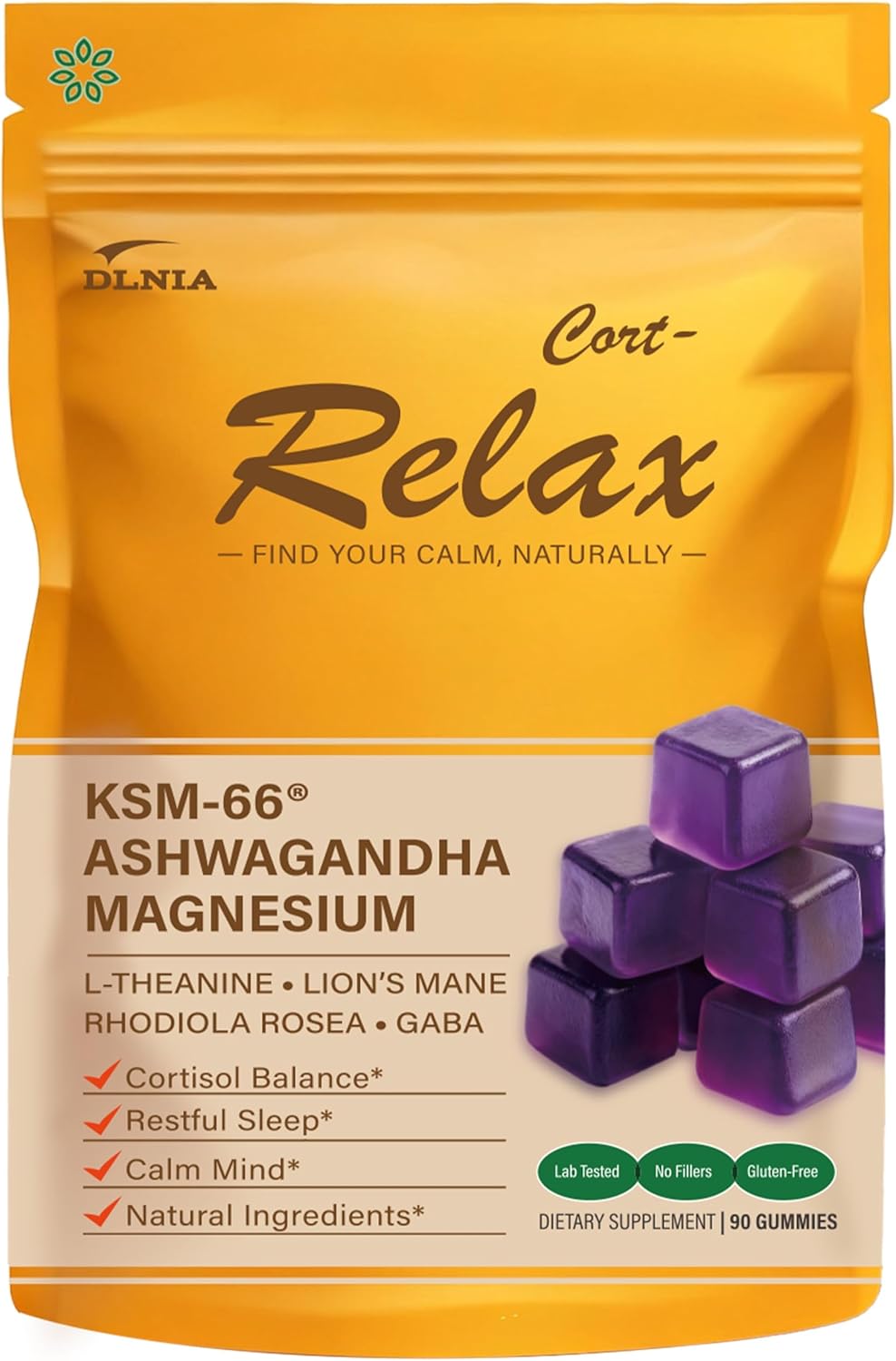 DLNIA Magnesium Glycinate Stress & Cortisol Support Gummies | Calm Focus by Day, Deep Sleep by Night | 17-in-1 with KSM-66® Ashwagandha, L-Theanine & Lion’s Mane