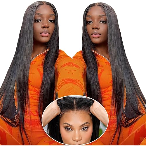 mengkai 30 Inch Glueless Wigs Human Hair Pre Plucked Pre Cut Lace Front Wigs Human Hair PrePlucked Straight HD Lace Front Wigs Human Hair Bleached Knots Lace Closure Wigs Human Straight Wigs