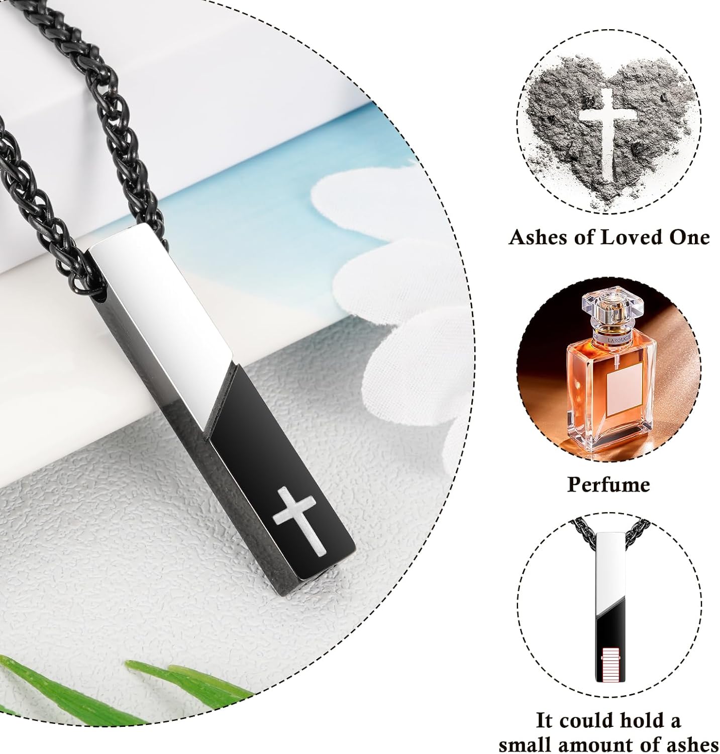 Abooxiu Urn Necklace for Ashes Cremation Jewelry for Ashes Cube Ashes Keepsakes Necklace Cross Bar Stainless Steel Memorial Urn Pendant Keepsake for Women Men - Image 6