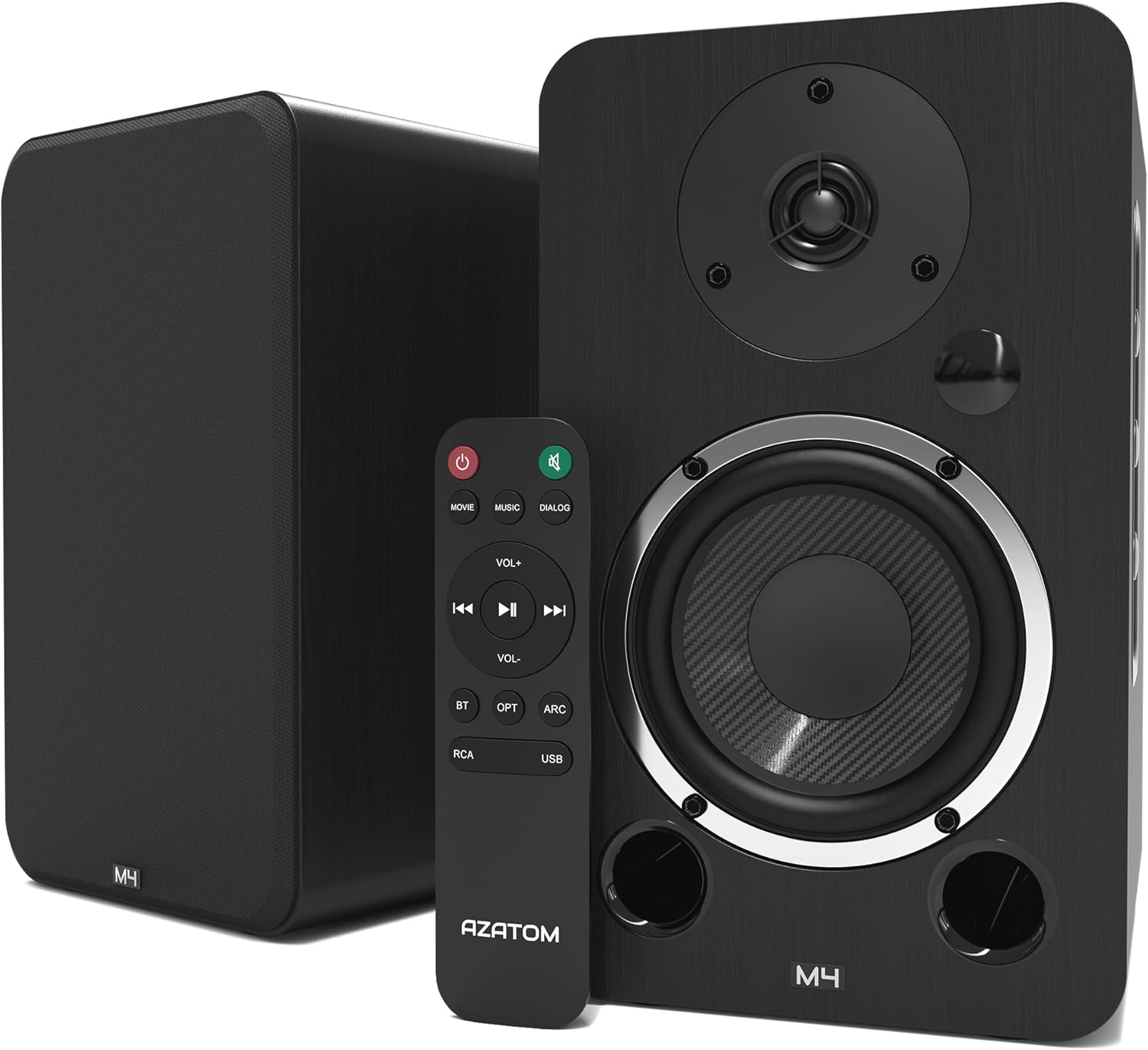 AZATOM Active Bookshelf Speakers 80W | Bluetooth | 4.5” Carbon Fibre driver, Silk Tweeter | 24bit DAC Built-in | Perfect for Music, Gaming, Vinyl Turntable, HiFi, Home Theatre Equinox M4 (Black)