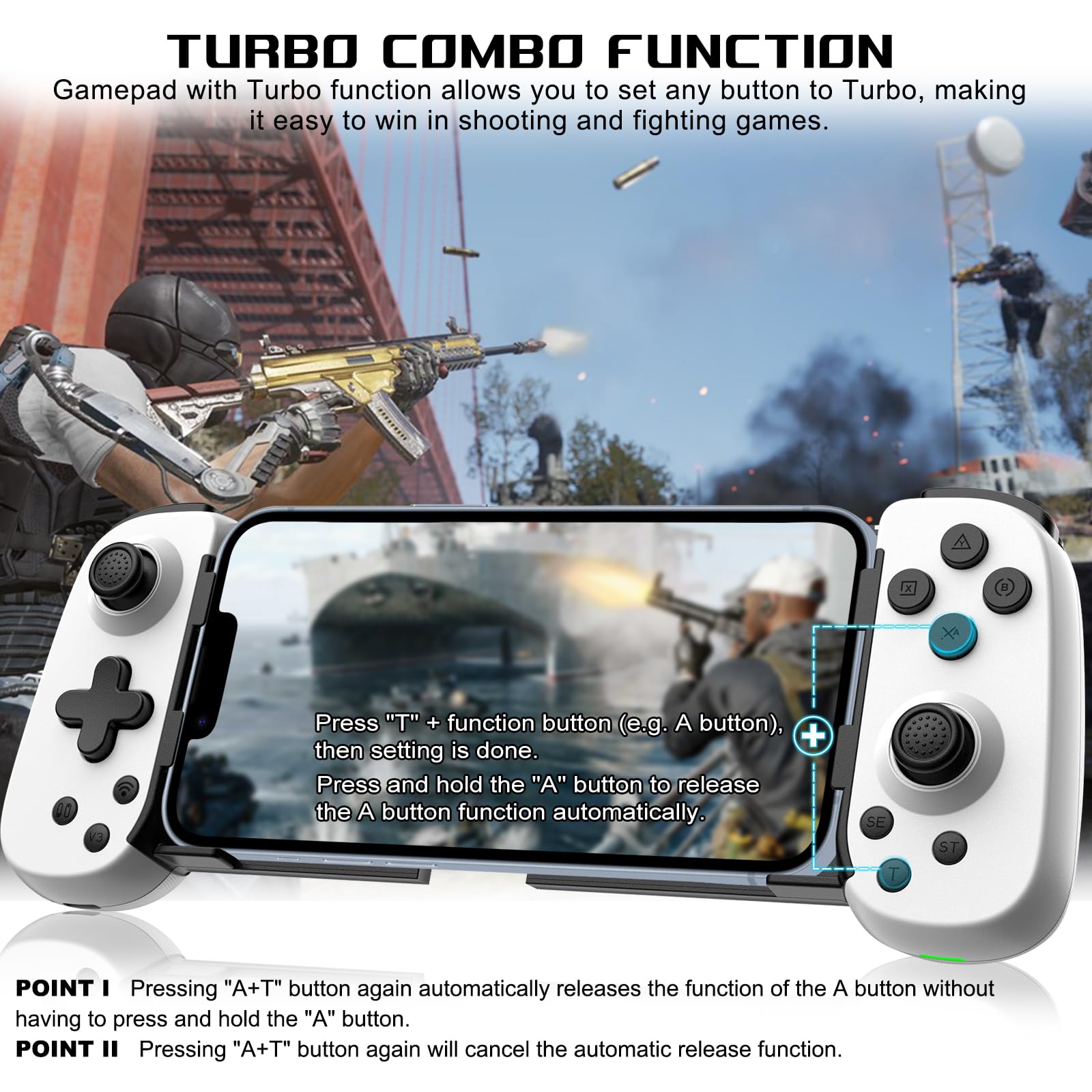 arVin Controller da gioco mobile per iPhone Android con supporto per telefono e luce verde, gamepad wireless per iOS/Samsung/Tablet/Switch/PS4/PC, Xbox Cloud Gaming/PS Remote Play/Steam Link per