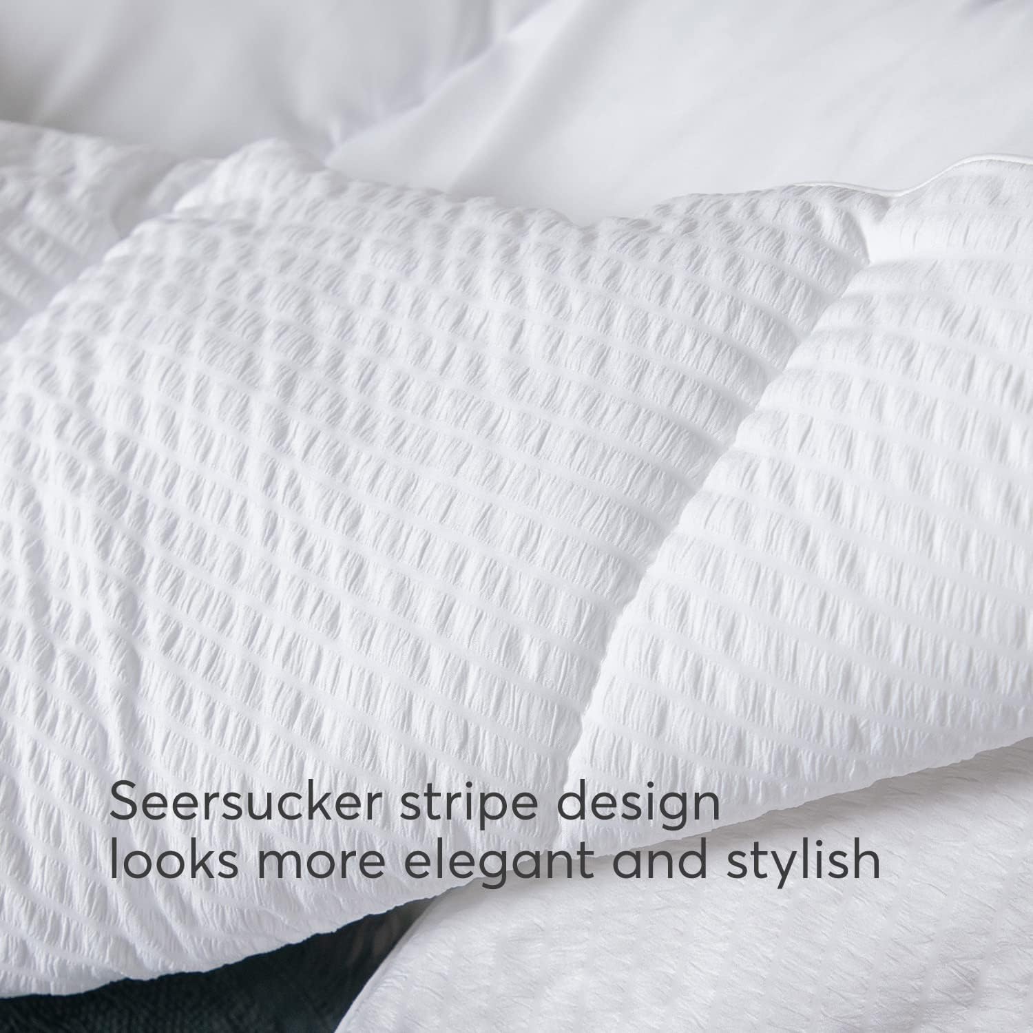 KASENTEX All Season Quilted Comforter Set Twin with 1 Pillow sham, Cozy Soft Seersucker Bedding Set Textured, Down Alternative Fill(Twin/Twin XL Set, White)