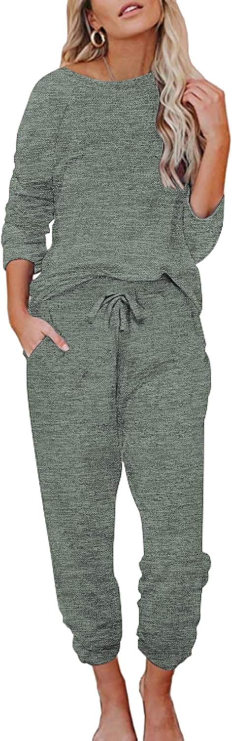 Ekouaer Womens Pajamas Set Long Sleeve Loungewear Soft Lounge Set Joggers with Pockets
