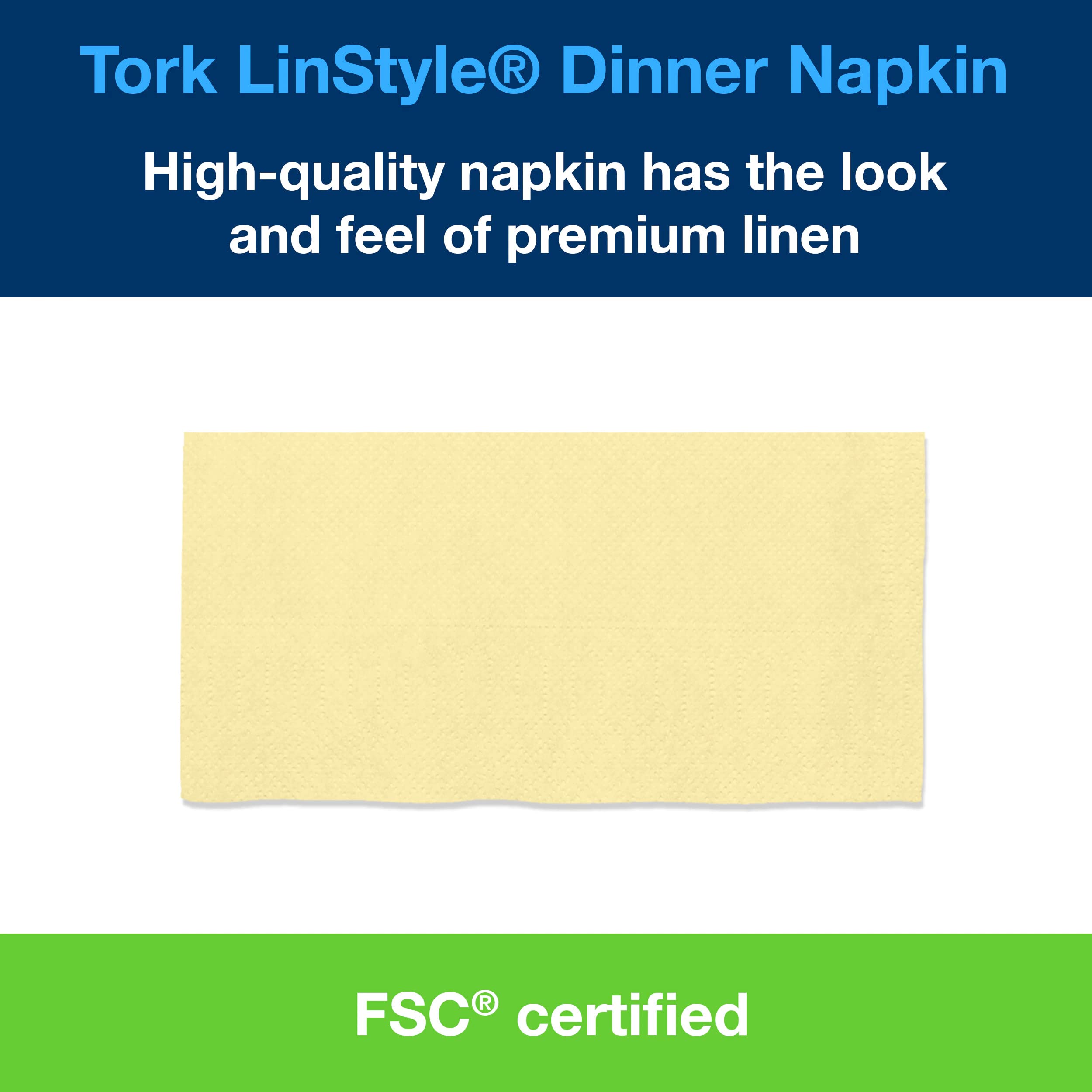 Tork 478147 Linstyle Servilleta para cena/Servilleta Airlaid con plegado americano 1/8 / 1 capa/color champagne / 12 paquetes x 50 unidades (600 servilletas)/ 40 cm x 39 cm/Premium