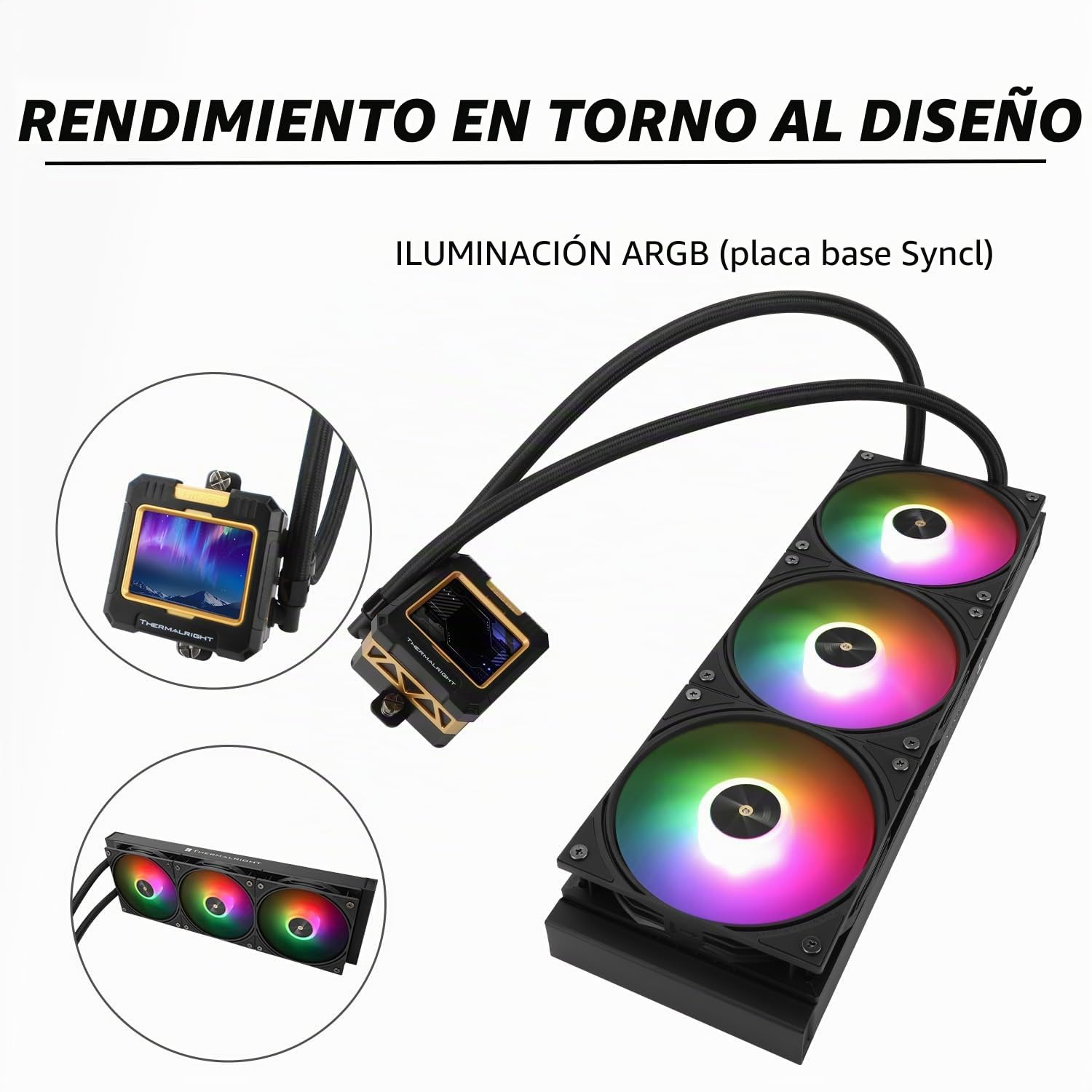 TR FW 360 Negro ARGB-360 mm AIO CPU Enfriador Líquido, Pantalla LCD IPS con Resolución de 320 x 240, para AM5/Intel LGA1700, 2.4" LCD Absorbente Imán para Imágenes - Negro