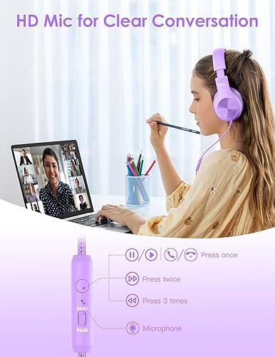 Miniatura 10 de Auriculares para niños para la escuela auriculares para niños con micrófono función de compartir límite de volumen seguro de 85 dB94 dB sonido HD