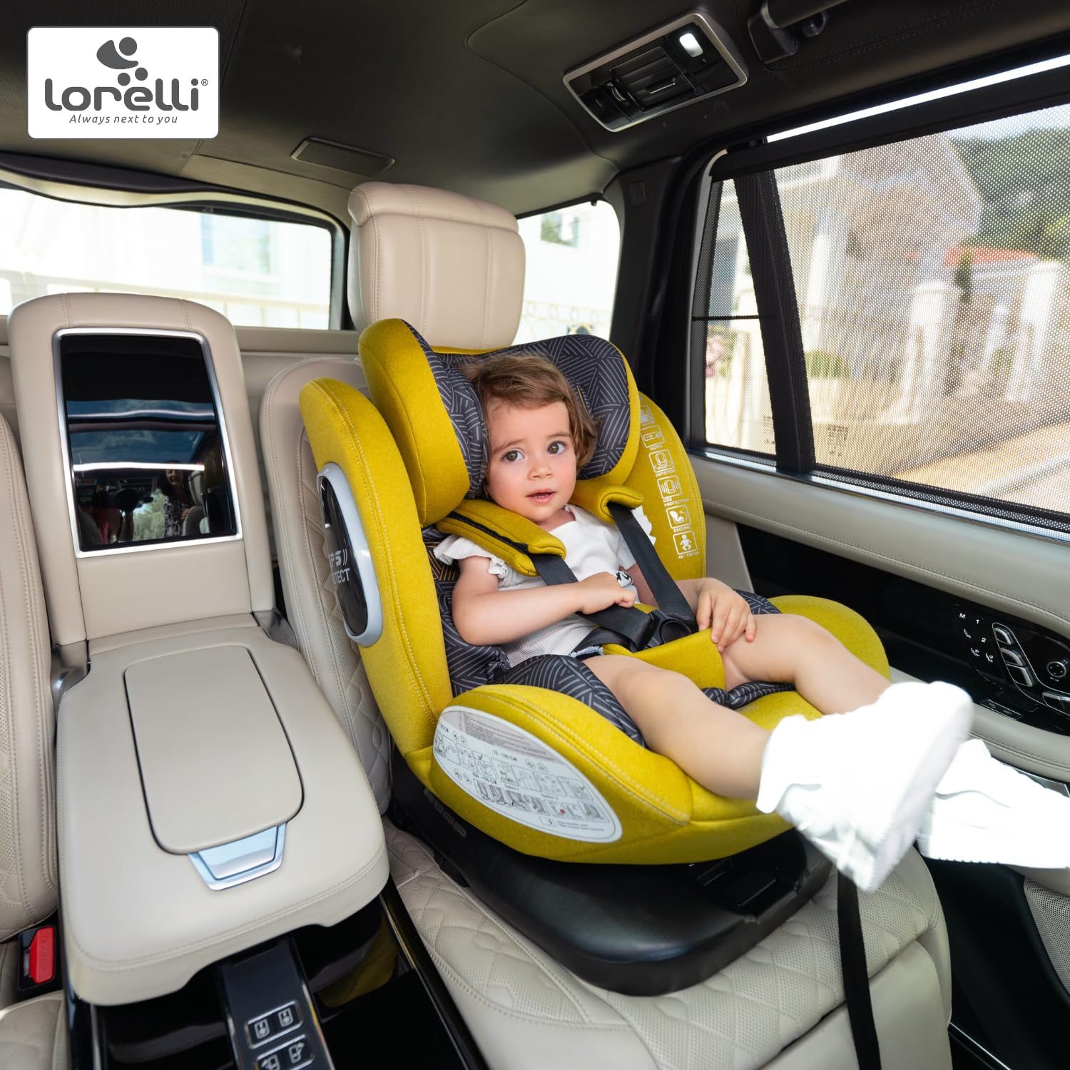 Lorelli Auto Kindersitz Phoenix mit Isofix, 360 Grad drehbar, (0-36 kg) Mitwachsender Autositz i-Size 40-150cm - Gruppe 0+/1/2/3, Babysitz ab Geburt, 5-Punkt-Gurt, Einstellbare Kopfstütze, gelb