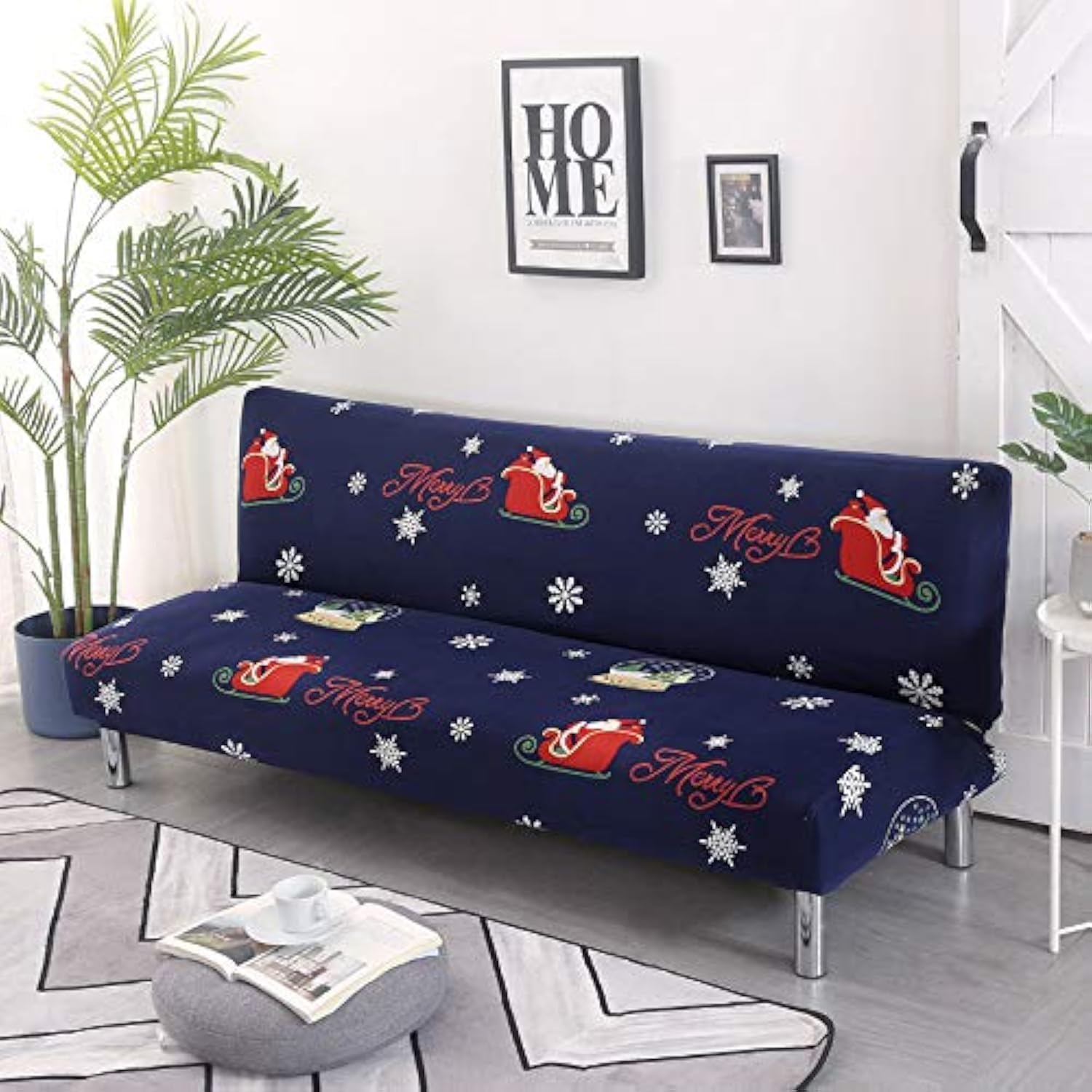 Beacon Pet Stretch Sofa Slipcover Armless Futon Cover Printed Fitted Furniture Protector Elastic Polyester Spandex Washable Armless Sofa Cover Folding Couch Shield Sofa Cover