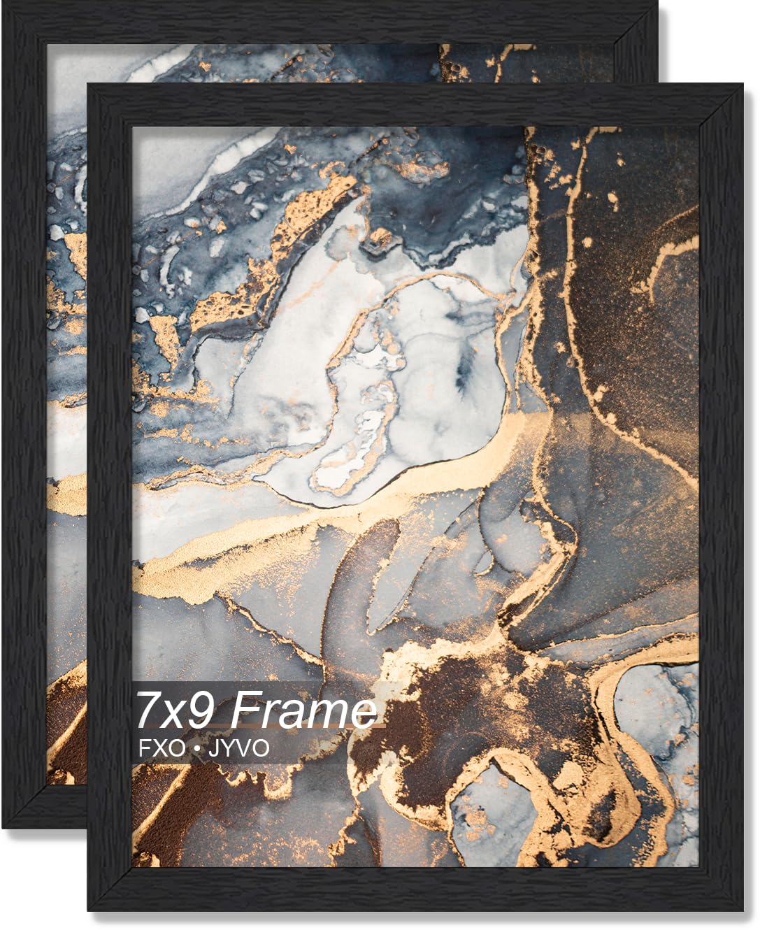 Fxojyvo Engineered Wood 7x9 Picture Frame Set of 2, Black Frame for 7 x 9 Inch Picture Poster Photo, Light Weight 7 by 9 Frame with Wood-grain for Wall - 2 Pack/Black/7"x9"