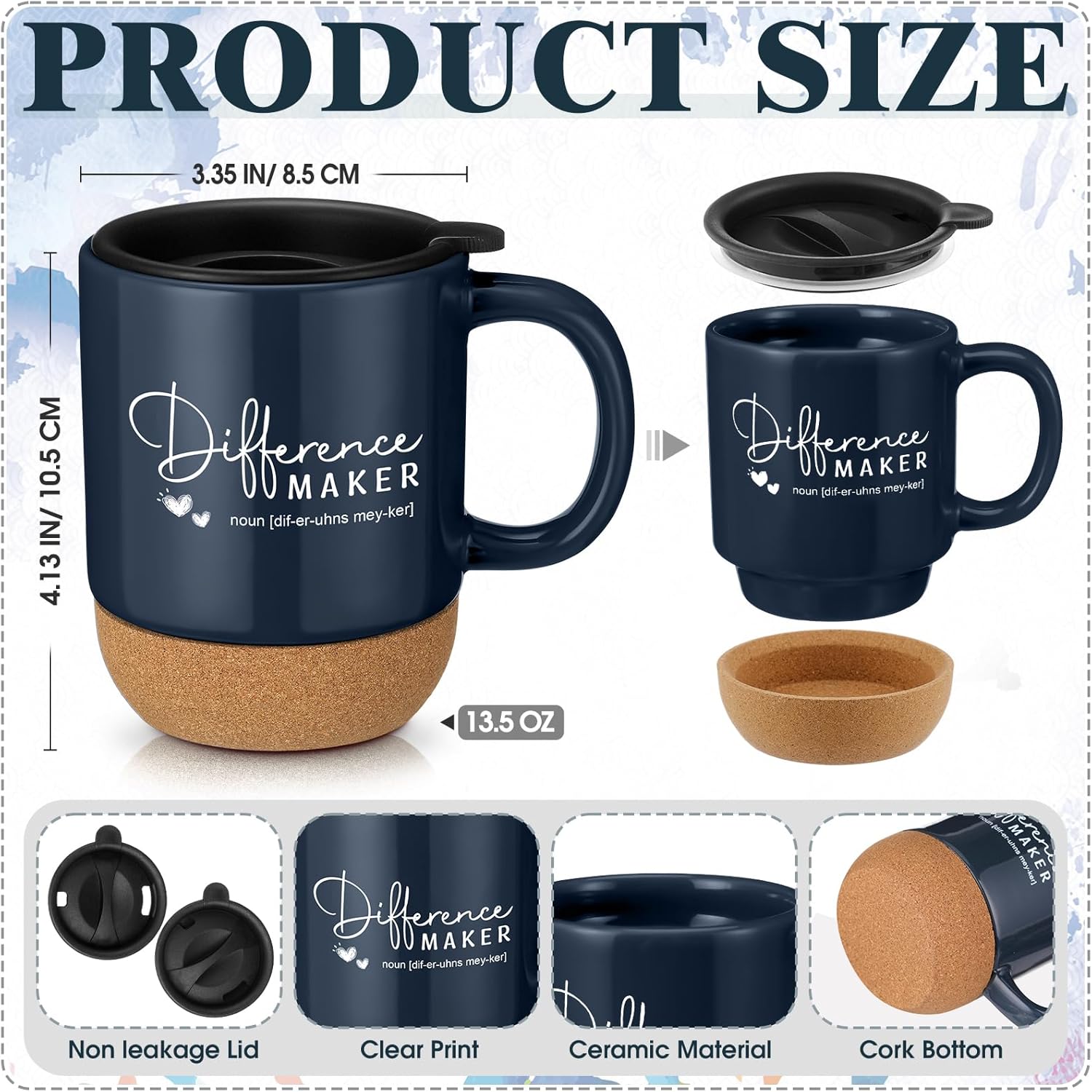 Vesici 4 Pcs Difference Maker Gift for Women Men Difference Maker Mug Notebook Candle Motivational Pen Employee Appreciation Gift for Volunteer Paraprofessional Coworker Secretary(Navy Blue,Word)