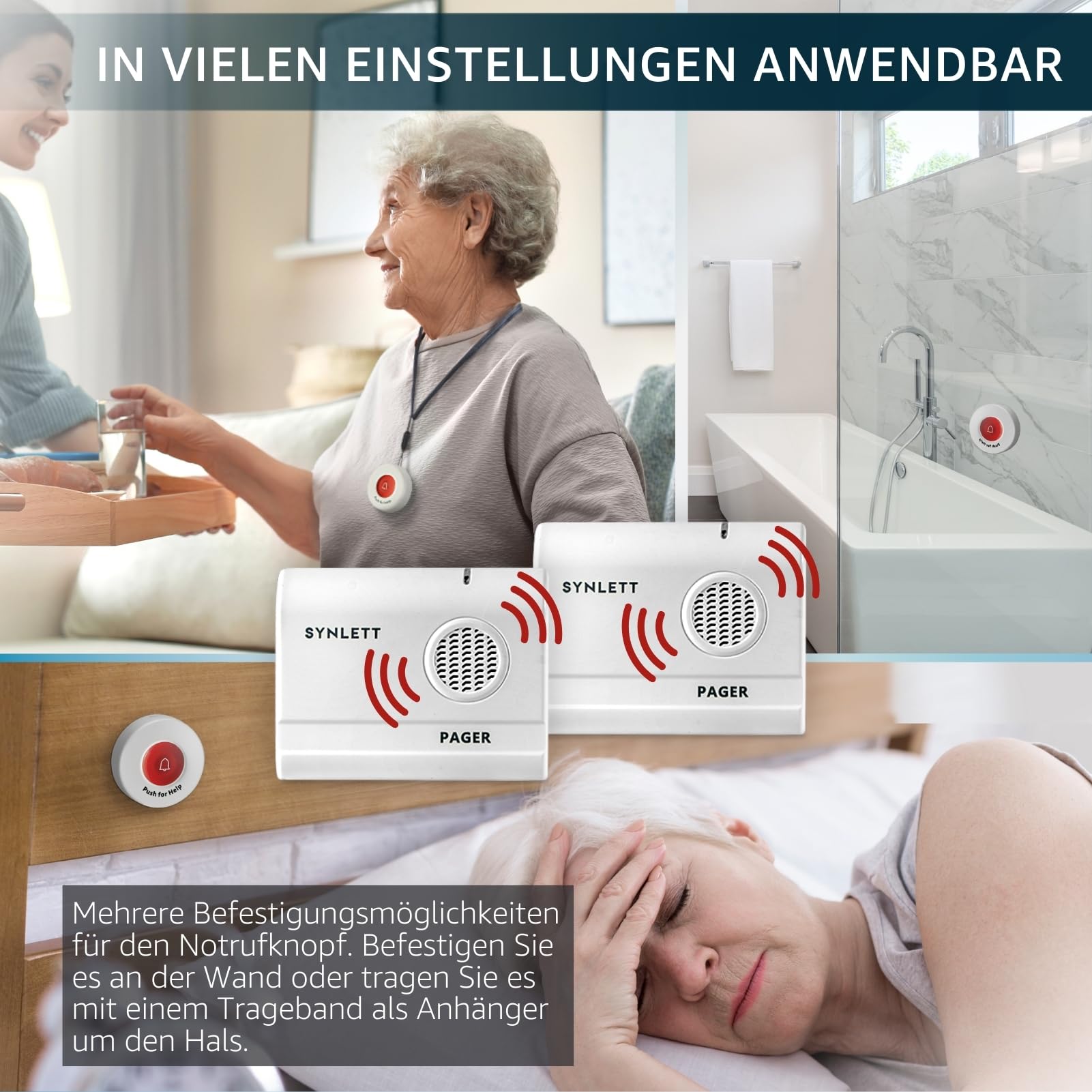 Pflege Pager Set mit 3 Rufknöpfen und 2 Pagern Kabelloses Senioren Notrufsystem für Zuhause Klinik Altenpflege und betreutes Wohnen