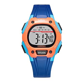 V2A Digital Water Resistant Kids Blue and Orange Sports Watch for Boys