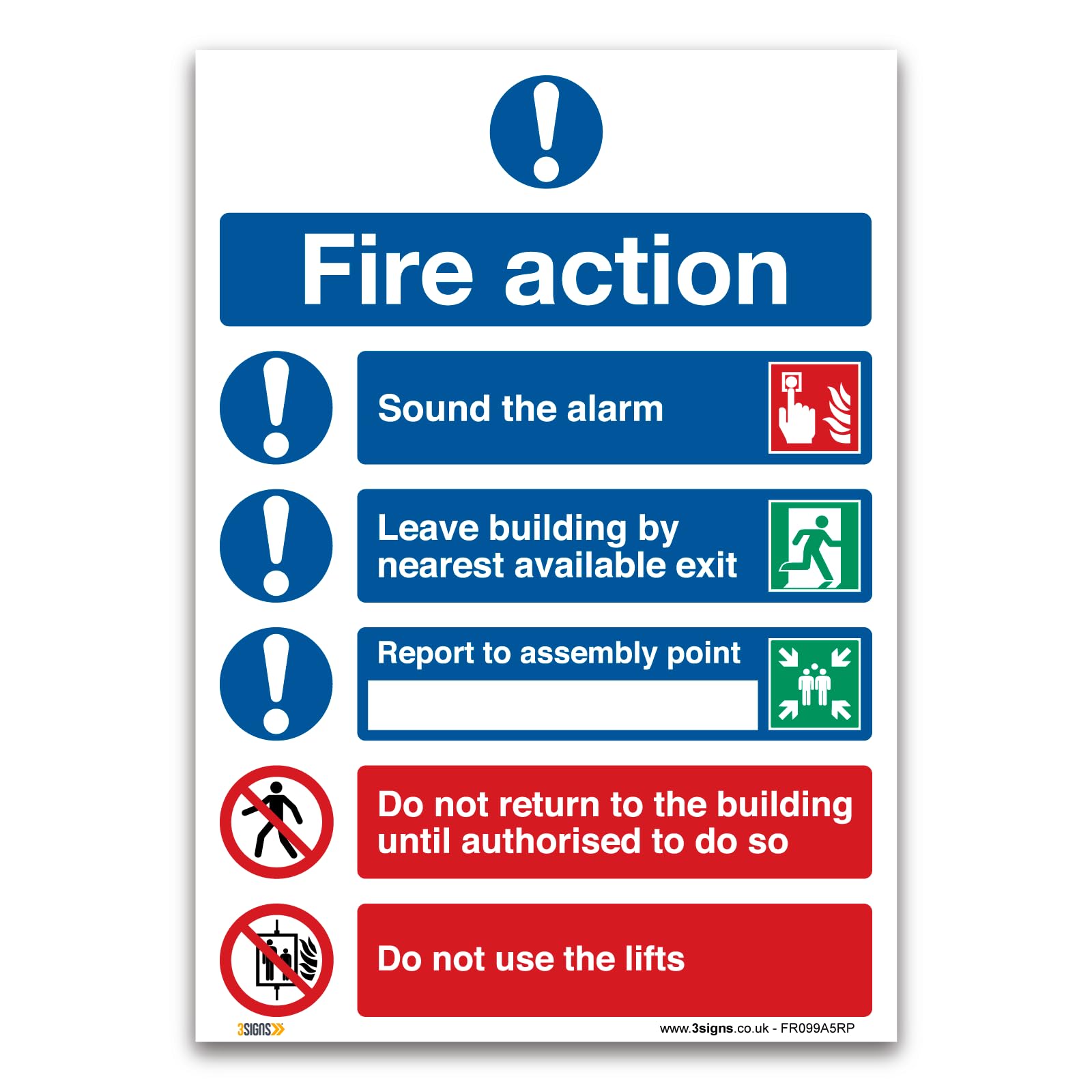 Stika.co Fire Action Symbolised Plan A5 148X210mm 1Mm Rigid Pvc Plastic Safety Sign