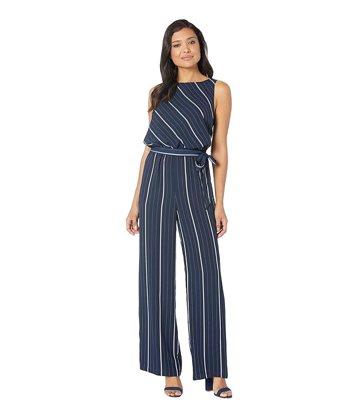 Vince Camuto Sleeveless Striped Sportswear Belted Jumpsuit
