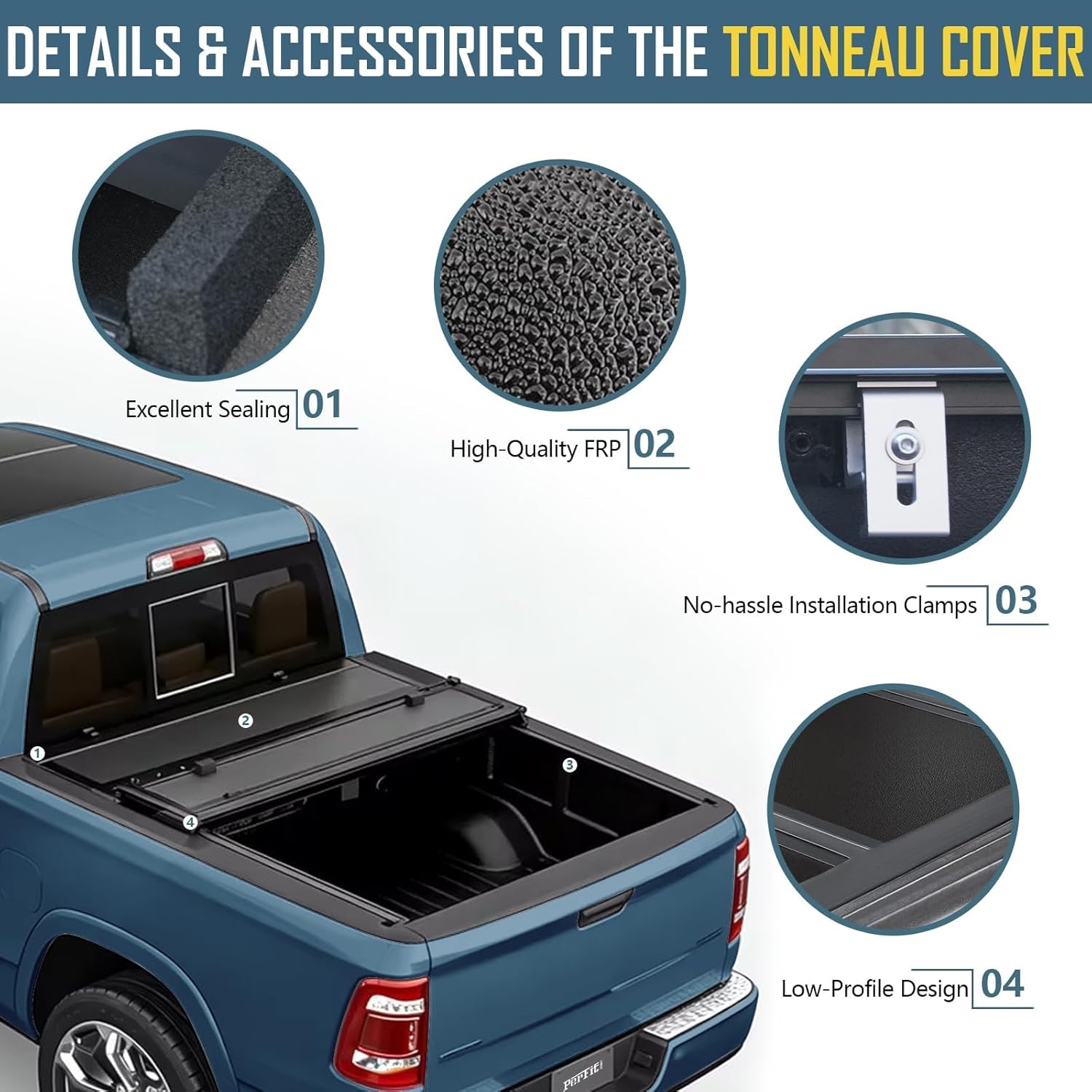 Perfit Liner FPR Low Profile Hard Quad-Fold Truck Bed Tonneau Cover Compatible with 2022-2026 Toyota Tundra 6.5 ft Bed, w/or w/o Utili-Track System, Waterproof Anti-Theft One-Handed Open