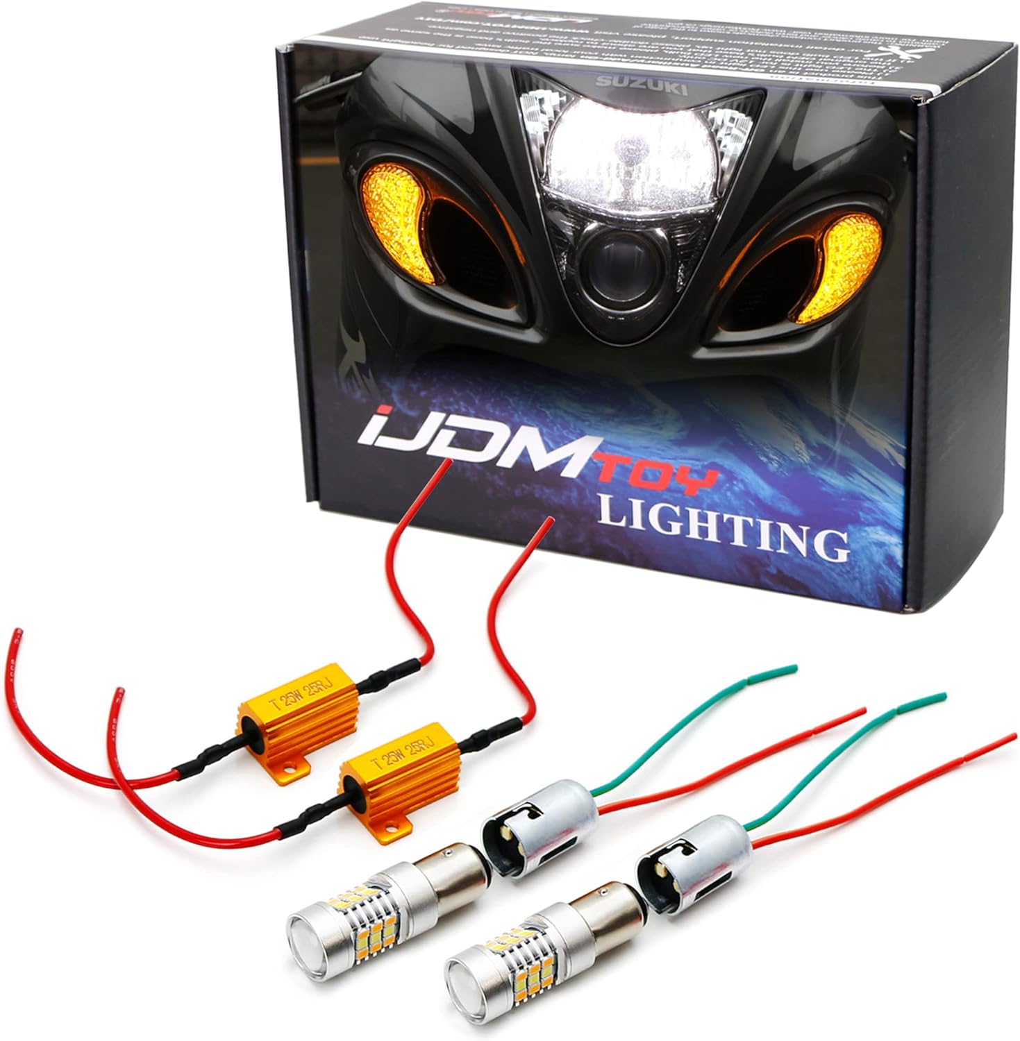 iJDMTOY White/Amber Switchback LED Turn Signal Lighting Upgrade w/Socket, Load Resistors, Compatible With Suzuki Hayabusa GSX1300R