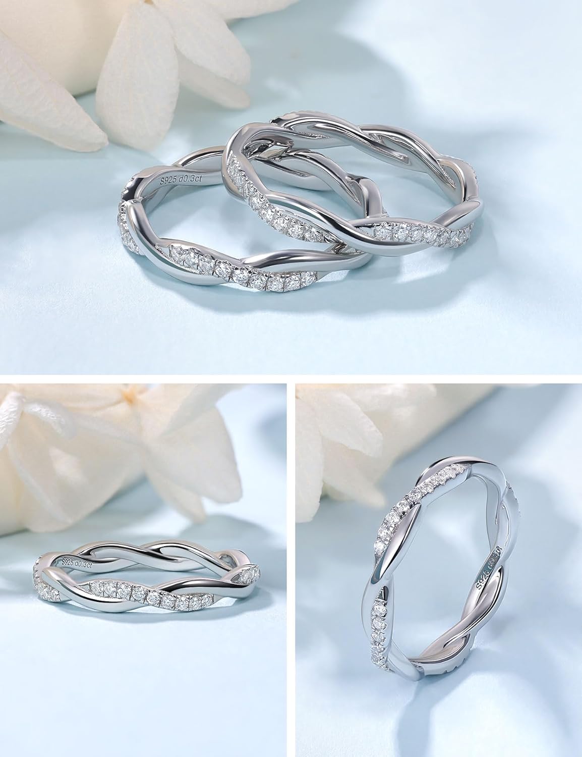 Moissanite Wedding Band Twisted Rope Infinity Eternity Rings for Women 925 Sterling Silver Rings Stackable Engagement Anniversary Band Size 4-11 - Image 3