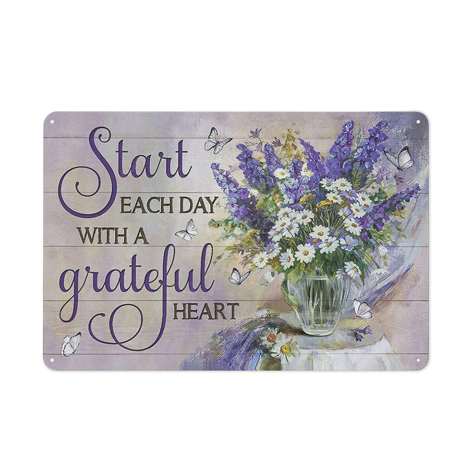 ACDOET Rustic Metal Tin Sign Purple Lavender Wall Art Purple Flowers Butterfly Motivational Quotes Pictures Wall Decor Contemporary Artwork Home Decor For Bathroom Living Room 8x12 Inch
