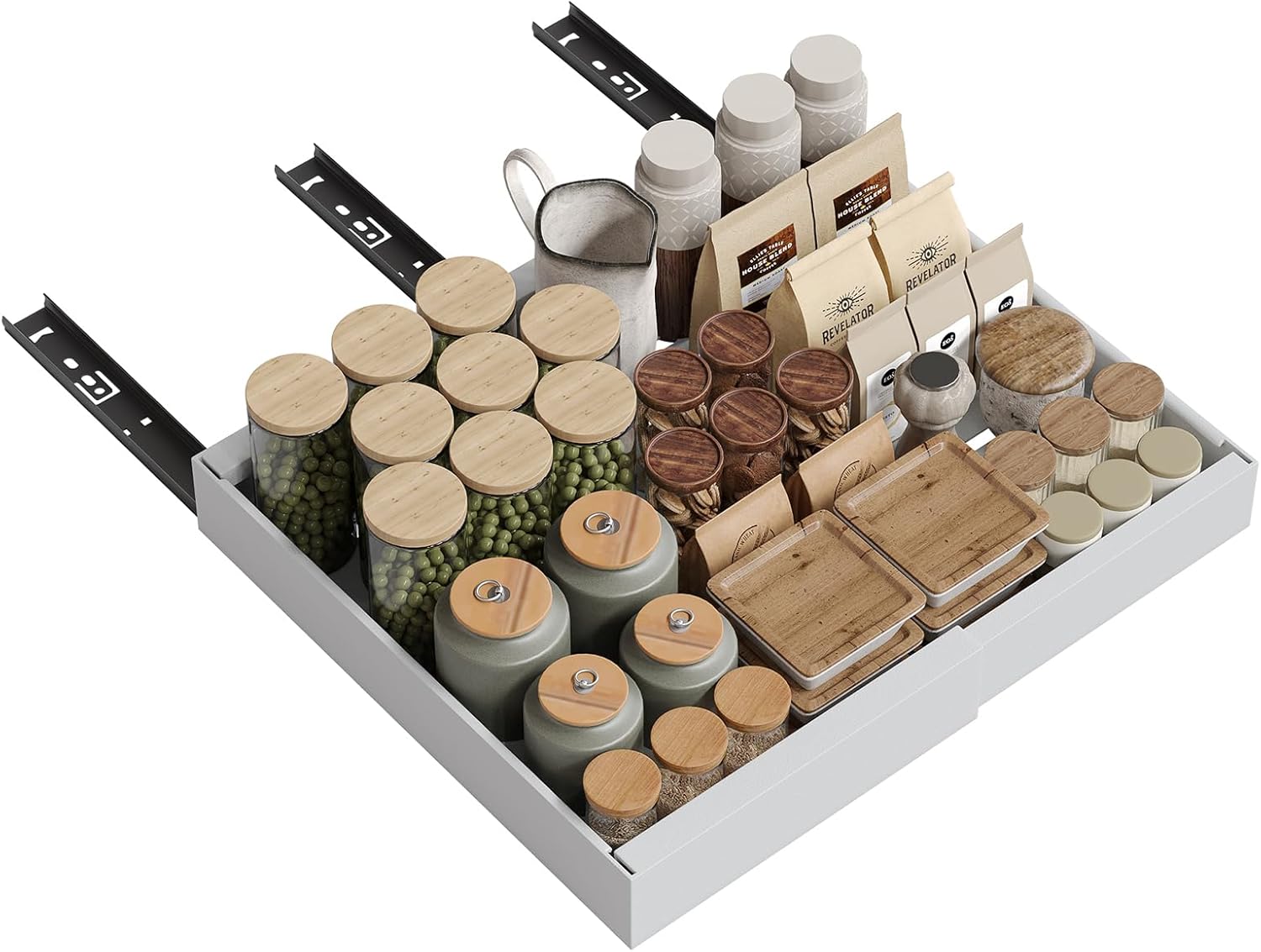 KiwiPower Teleskopschublade - Verstellbar 32-50cm, Ohne Bohren, 30kg Tragkraft