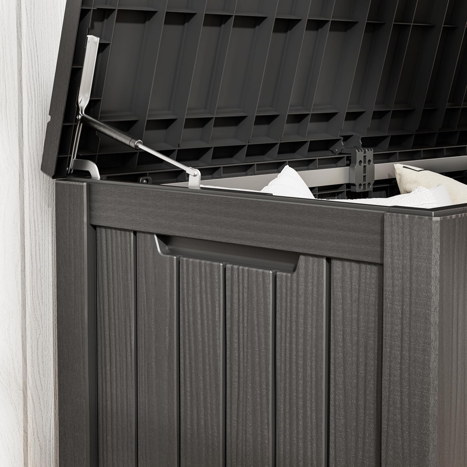 NUNU LAB 120 Gallon Outdoor Storage Box,Resin Large Sturdy Deck Box, Backyard Outside Storage Box Waterproof with Double Wall Panels,Package Delivery Box,Garden Box,Tool Box,Outdoor Hose Storage Bin