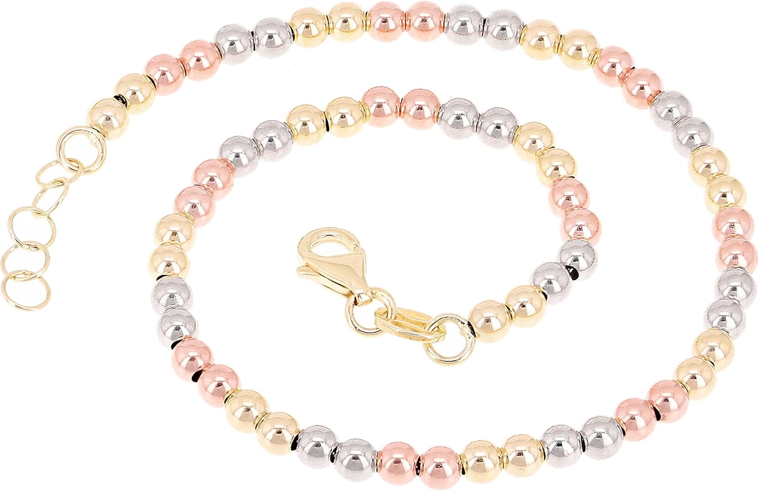 Italian 14k Yellow White or Rose Gold Hollow Ball Bead Bracelet 8" 3mm