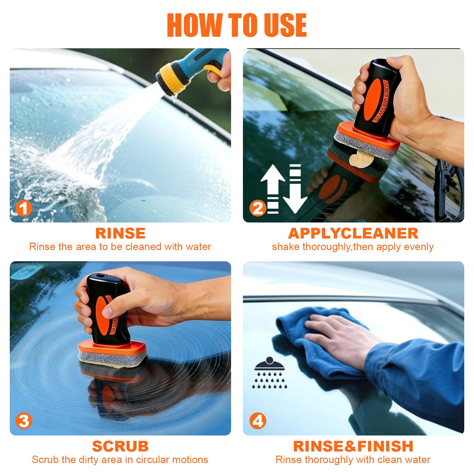 Nettoyant Anti-Buée et Film Gras pour Vitres Auto, 2x100ml Émulsion Nettoyante avec Brosse Intégrée, Nettoyant Vitre Voiture et Pare-Brise, pour une Visibilité Parfaite