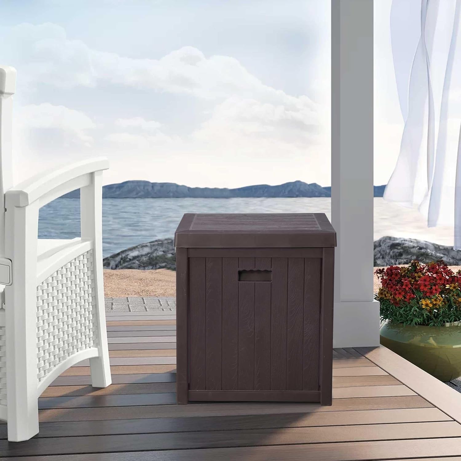 GDY 50 Gal Patio Storage Box Square Stock Waterproof Material With Large Capacity - 22 x 22in Brown