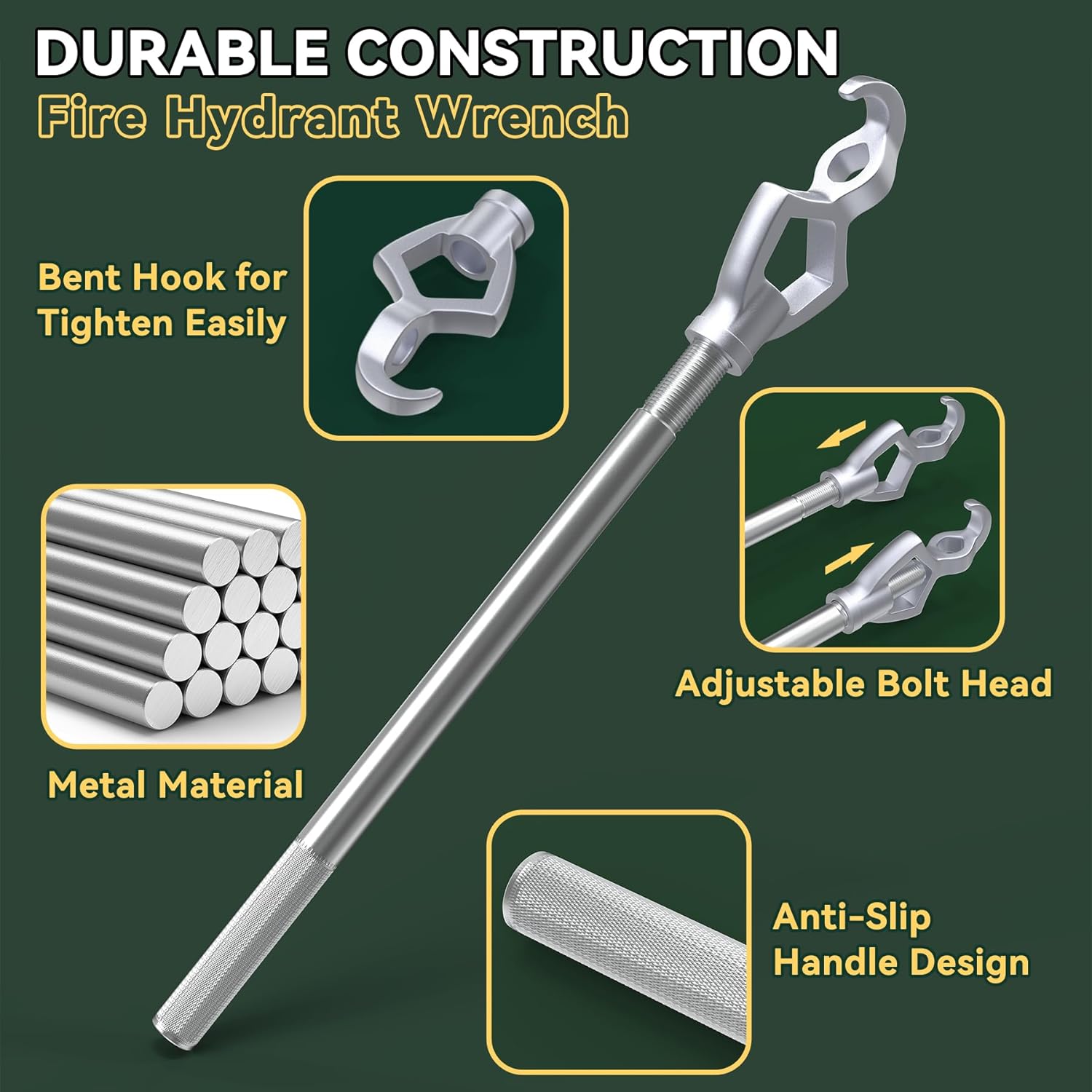 Flehomo Fire Hydrant Wrench, Adjustable Hydrant Wrench Fits 1-1/2 to 3 Inch Bolt Head, Multifunctional for Tightening Pipes & Loosening Caps